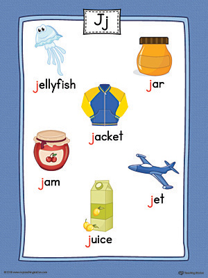 Letter J Word List with Illustrations Printable Poster (Color)