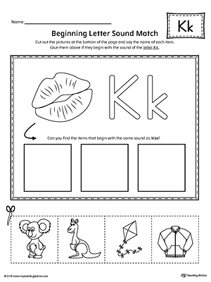 Say and Trace: Letter K Beginning Sound Words Worksheet