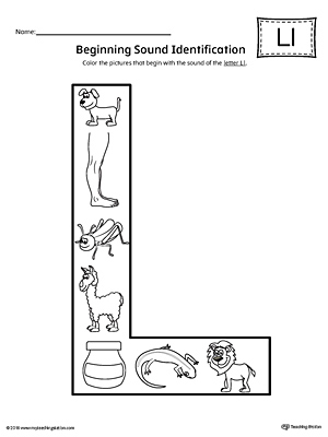 Letter L Beginning Sound Color Pictures Worksheet