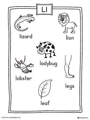 Letter L Word List with Illustrations Printable Poster