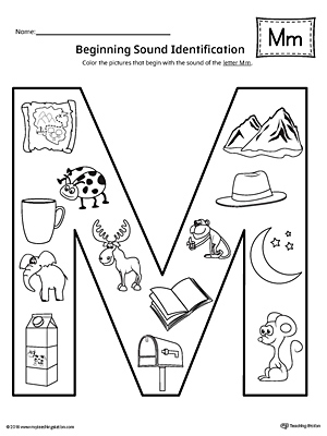 Letter M Beginning Sound Color Pictures Worksheet