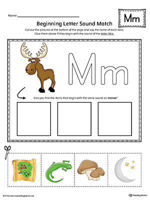 Letter M Beginning Sound Picture Match Worksheet (Color)