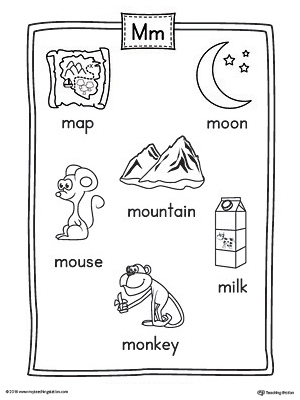 Letter M Word List with Illustrations Printable Poster