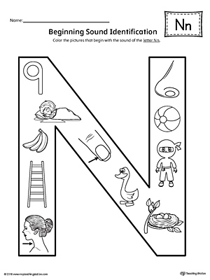 Letter N Beginning Sound Color Pictures Worksheet