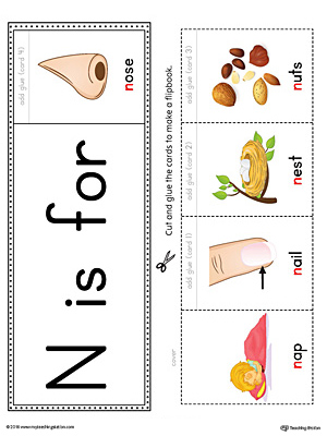 Letter N Beginning Sound Flipbook Printable (Color)