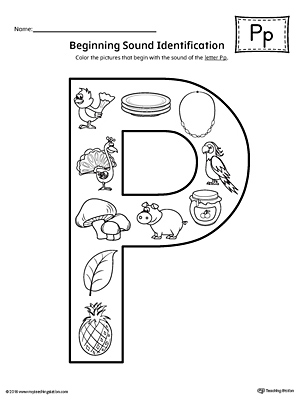 Letter P Beginning Sound Color Pictures Worksheet | MyTeachingStation.com