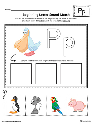 Letter P Beginning Sound Picture Match Worksheet (Color)
