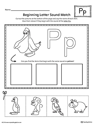 Letter P Beginning Sound Picture Match Worksheet