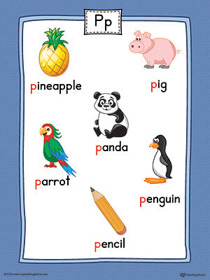 Letter P Word List with Illustrations Printable Poster (Color)