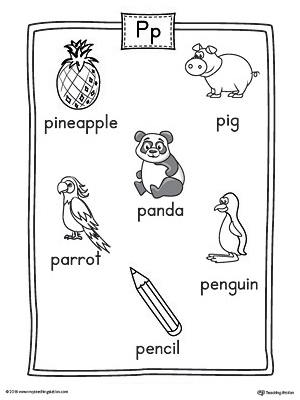 Letter P Word List with Illustrations Printable Poster