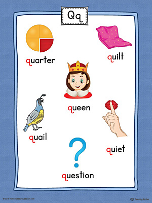 Letter Q Word List with Illustrations Printable Poster (Color)