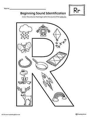 Letter R Beginning Sound Color Pictures Worksheet