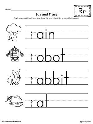 Say And Trace Letter R Beginning Sound Words Worksheet