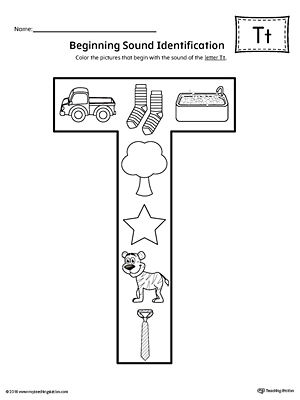 Letter T Beginning Sound Color Pictures Worksheet