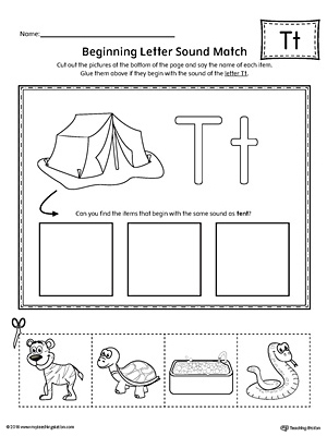 Letter T Beginning Sound Picture Match Worksheet