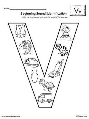 Letter V Beginning Sound Color Pictures Worksheet