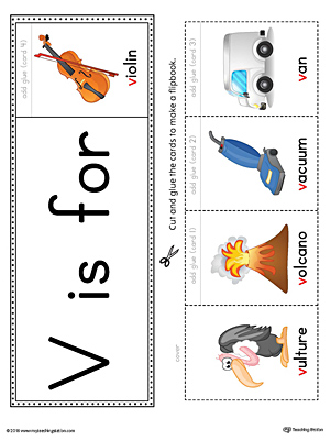 Letter V Beginning Sound Flipbook Printable (Color)