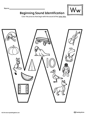 Letter W Beginning Sound Color Pictures Worksheet