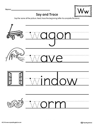 Say and Trace: Letter W Beginning Sound Words Worksheet