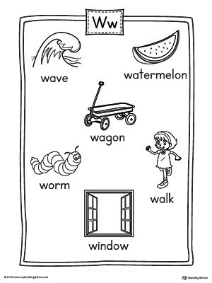 Letter W Word List with Illustrations Printable Poster
