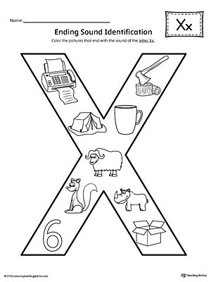 Letter X Ending Sound Color Pictures Worksheet