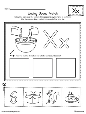 Letter X Ending Sound Picture Match Worksheet