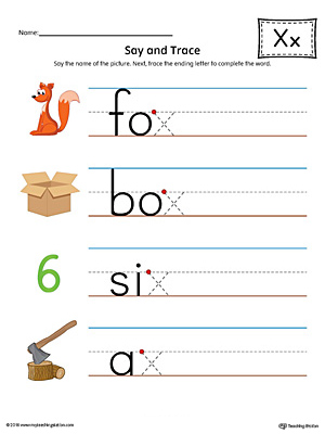 Say And Trace Letter X Ending Sound Words Worksheet Color Myteachingstation Com