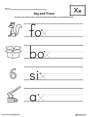 Say And Trace Letter X Ending Sound Words Worksheet Myteachingstation Com