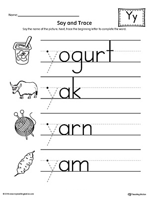 Use the Say and Trace: Letter Y Beginning Sound Words Worksheet to help your preschooler practice recognizing the beginning sound of the letter Y and tracing the letter.