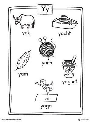 Letter Y Word List with Illustrations Printable Poster