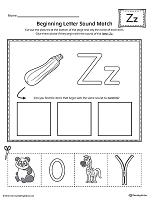 Letter Z Beginning Sound Picture Match Worksheet | MyTeachingStation.com