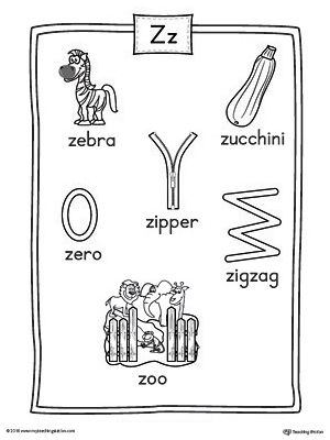 Letter Z Word List with Illustrations Printable Poster