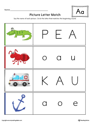 Picture Letter Match Letter A Worksheet Color