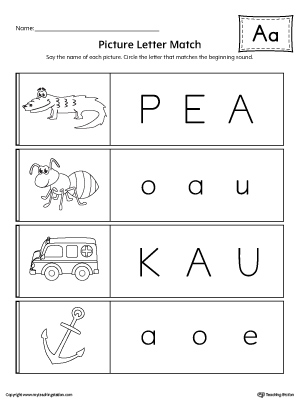 Picture Letter Match: Letter A Worksheet