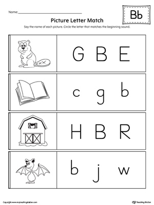 Picture Letter Match: Letter B Worksheet