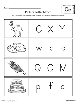 Picture Letter Match: Letter C Worksheet