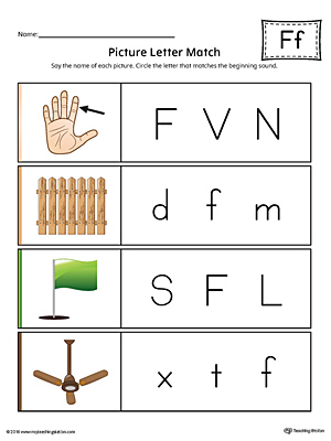 Picture Letter Match: Letter F printable worksheet will help your preschooler practice recognizing the beginning sound of the letter F.