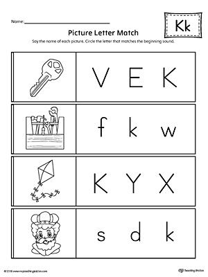 picture letter match letter k worksheet myteachingstation com