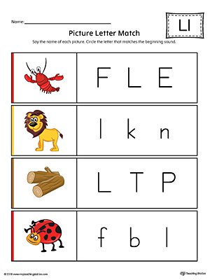Picture Letter Match: Letter L Worksheet (Color) | MyTeachingStation.com