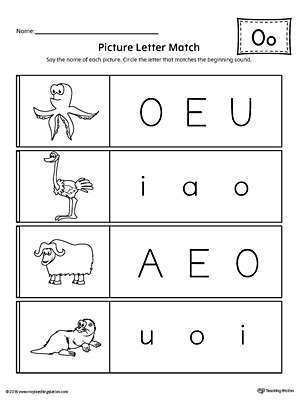 Picture Letter Match: Letter O Worksheet