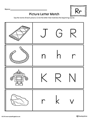 Picture Letter Match: Letter R Worksheet