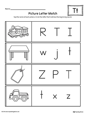 Picture Letter Match: Letter T Worksheet | MyTeachingStation.com