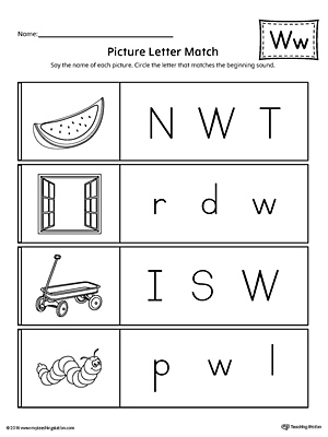 Picture Letter Match: Letter W Worksheet