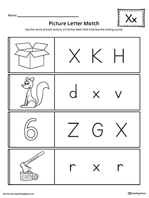 Picture Letter Match: Letter X Worksheet