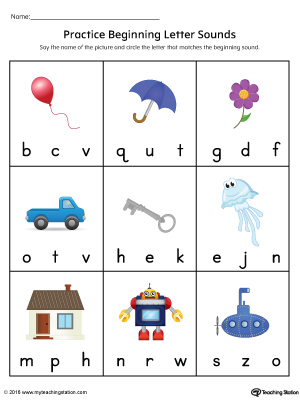 Practice Beginning Letter Sound Worksheet in Color