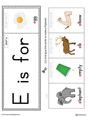 Short Letter E Beginning Sound Flipbook Printable (Color)