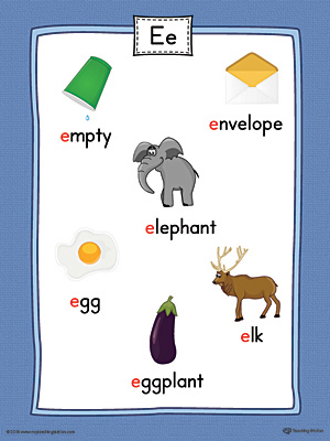 Short Letter E Word List with Illustrations Poster Printable Color - Words That Start With E For Kindergarten