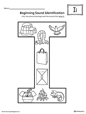 Short Letter I Beginning Sound Color Pictures Worksheet