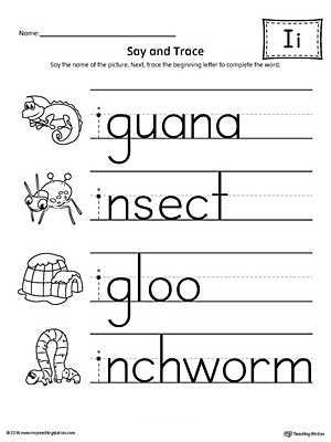 Use the Say and Trace: Short Letter I Beginning Sound Words Worksheet to help your preschooler practice recognizing the beginning sound of the letter I and tracing the letter.