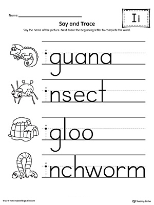 Say and Trace: Short Letter I Beginning Sound Words Worksheet